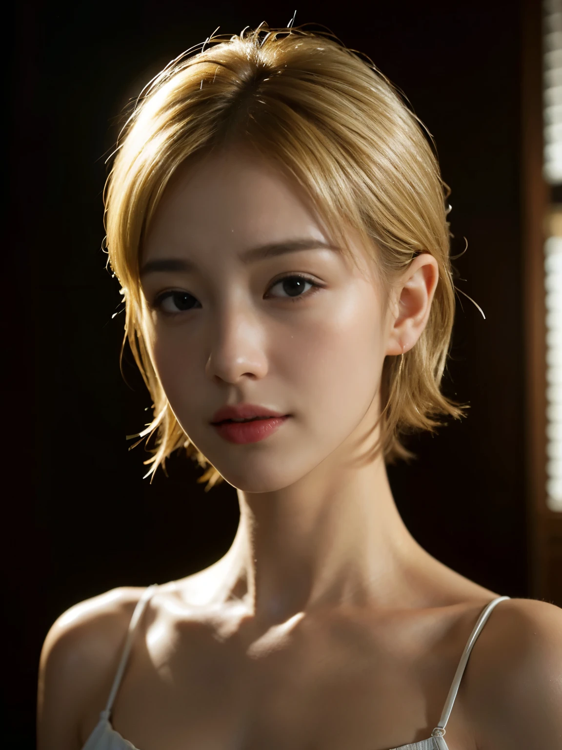 (Realistic:1.4)、(超Realistic:1.4)、(Realistic:1.3)、(Gentle lighting:1.05)、(Improving cinema lighting:0.9)、32K ...、(Blonde Short Hair:0.9)one person's、Realisticな照明、Backlight、Ray Tracing、(Image Enhancement:1.4)、(Highest Quality Real Skin:1.4)、(Beautiful skin texture: 1.1)、(Japanese:1.2)、(Black latex suit 1.5)、Shoulder out、Underarm、Black latex gloves、(standard body type:1.2)、Curvaceous body, White Background, big, Every detail