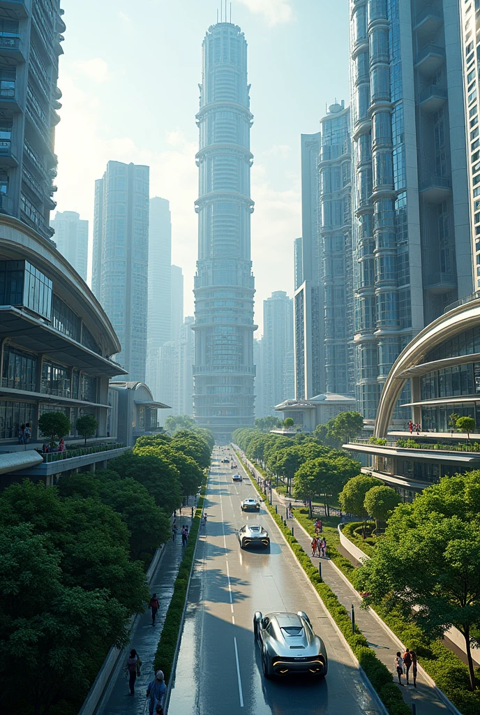 Create me a very cool town that is in Malaysia but there's a lot of solar panels that are powering the huge tall and small buildings and make the cars a little bit futuristic and make the houses more modern futuristic MORE HOUSES AND TALL BUILDINGS AND FUTURISTIC MODERN STREETS