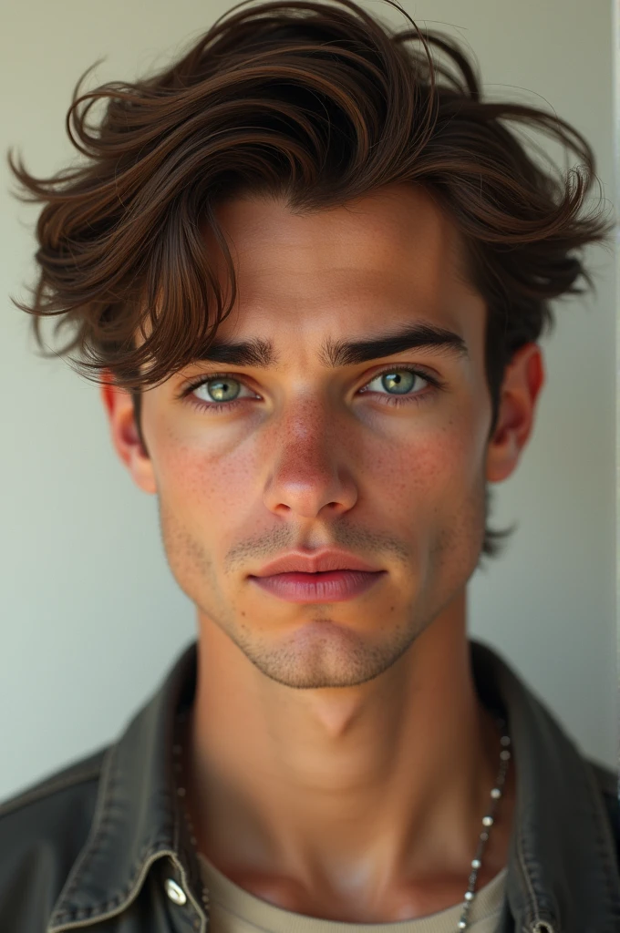 A 21 year old boy, hazelnut hair, green eyes, that the boy is 100 real