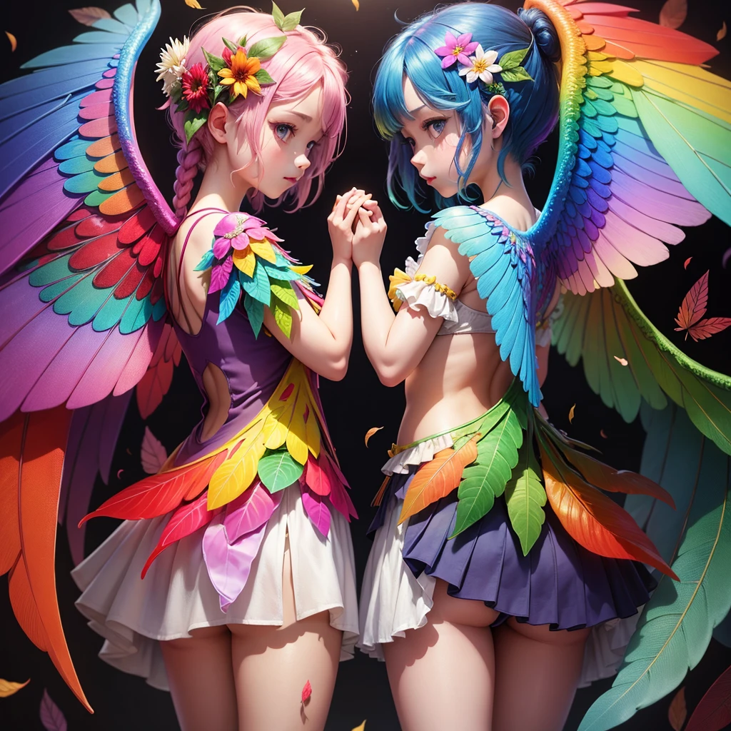 cute rainbow hair rainbow wings flowers transparent wings leaves clothes made of leaves
