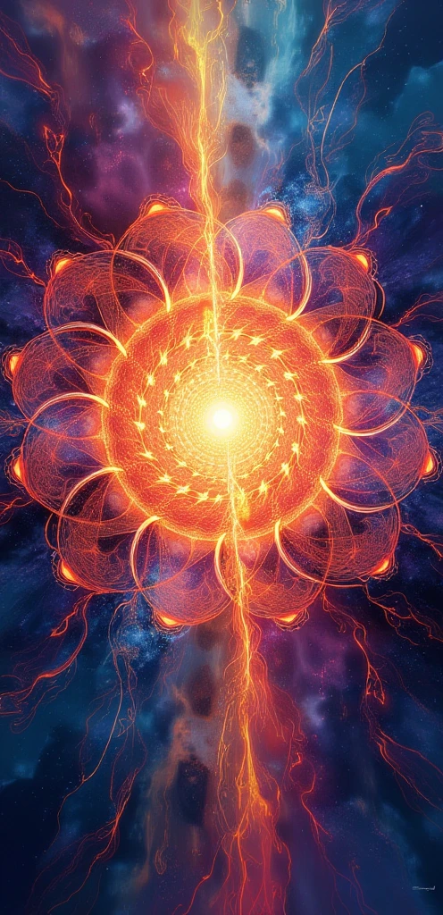 vibrant color drawing of a simple the light illumination light waves and spirals of energy based mandala