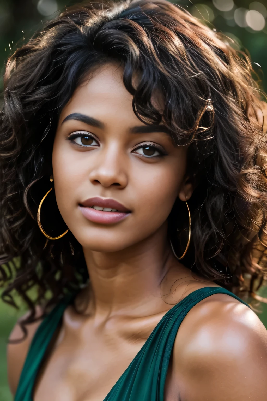 work of art. best qualityer, young man with dark skin, green eyes and curly hair posing for a photo, soft portrait photographed in 8k, beautiful young, beautiful portrait image, photo of a beautiful woman, perfect face and eyes, beautiful face portrait, beautiful young woman, beautiful portrait photo, beautiful model girl, Extremely beautiful face, very beautiful young woman, beautiful model , beautiful portrait lighting 8k uhd, dslr, high qualiy, film grain, Fujifilm XT3