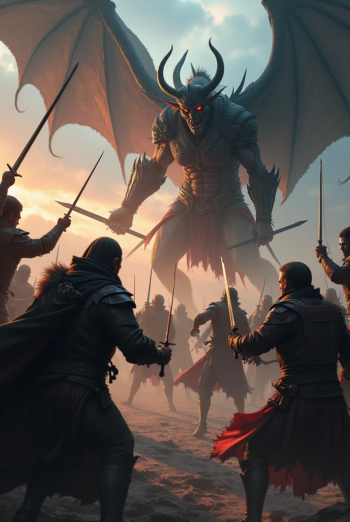 4 swordsman , 6 Archer , and 4 magician fighting devil, make them little bloody
