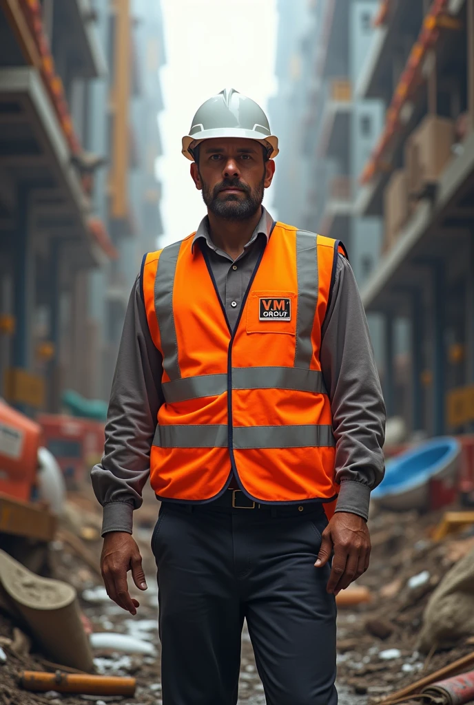 Construction worker wearing reflector written V.M. GROUP LIMITED
