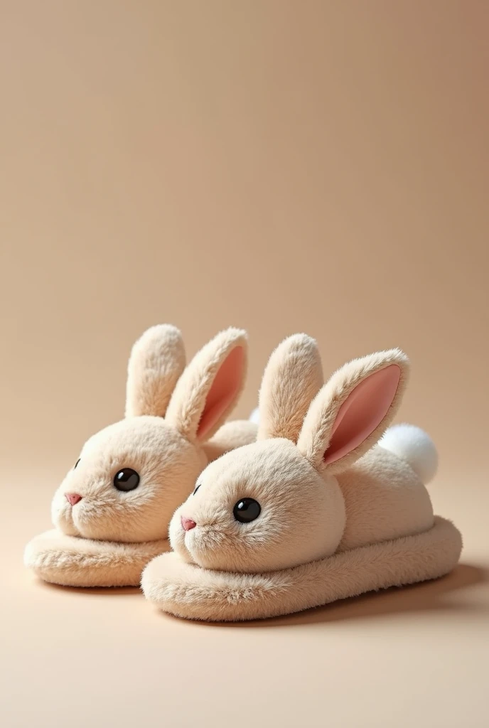 Create adorable bunny slippers that are missing an ear on one of the slippers and are almost realistic. 😊 One of the slippers is missing a bunny ear to create a unique and adorable model. 