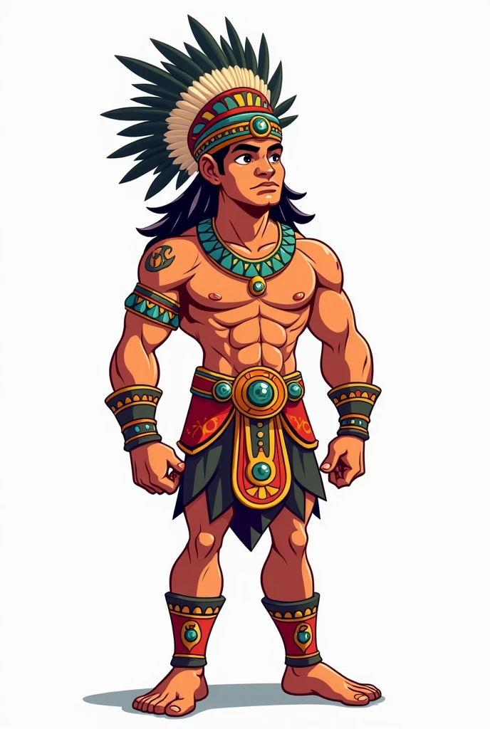 Young Aztec man character full body with white background in cartoon format