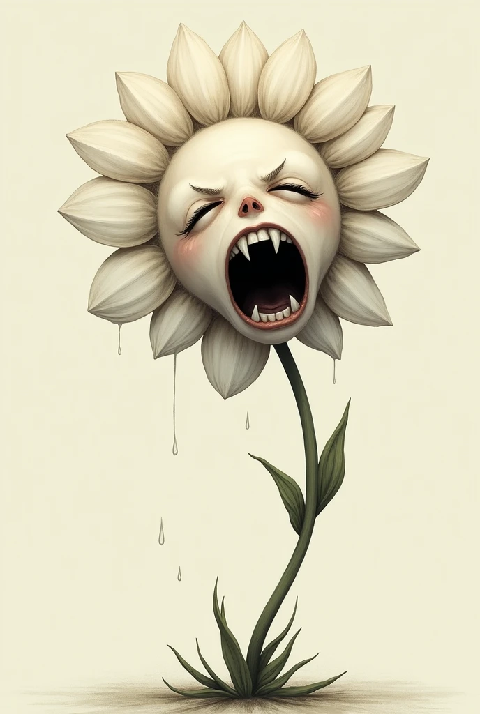 Creates a daisy with a face of extreme pain facing upwards and bending to the ground as it withers.