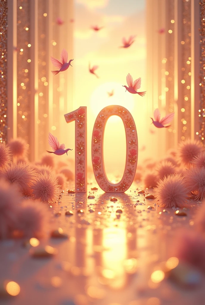 The world is full of kindness　((((((Beautiful numbers)))))) ((((10th Anniversary Celebration)))) In a soft golden world、Pink and rainbow feathers fluttering　The air is so clear　The sunrise is beautiful　The world is full of beauty　((((10 in the center)))) Real-world impact　Hall of Mirrors　diamond💎
