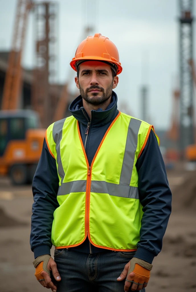 Construction worker wearing reflector and helmet written V.M. GROUP LIMITED