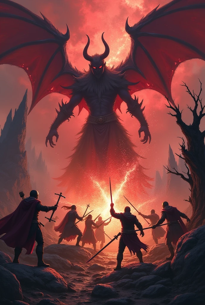 4 swordsman 6 Archer and 2 magician fighting devil 