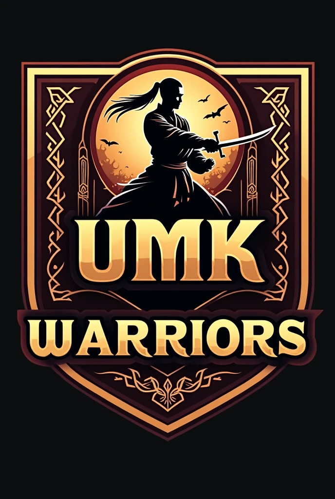 Creat logo with man doing silat inside the logo have keris, named UMK Warriors , UNIVERSITY MALAYSIA KELANTAN