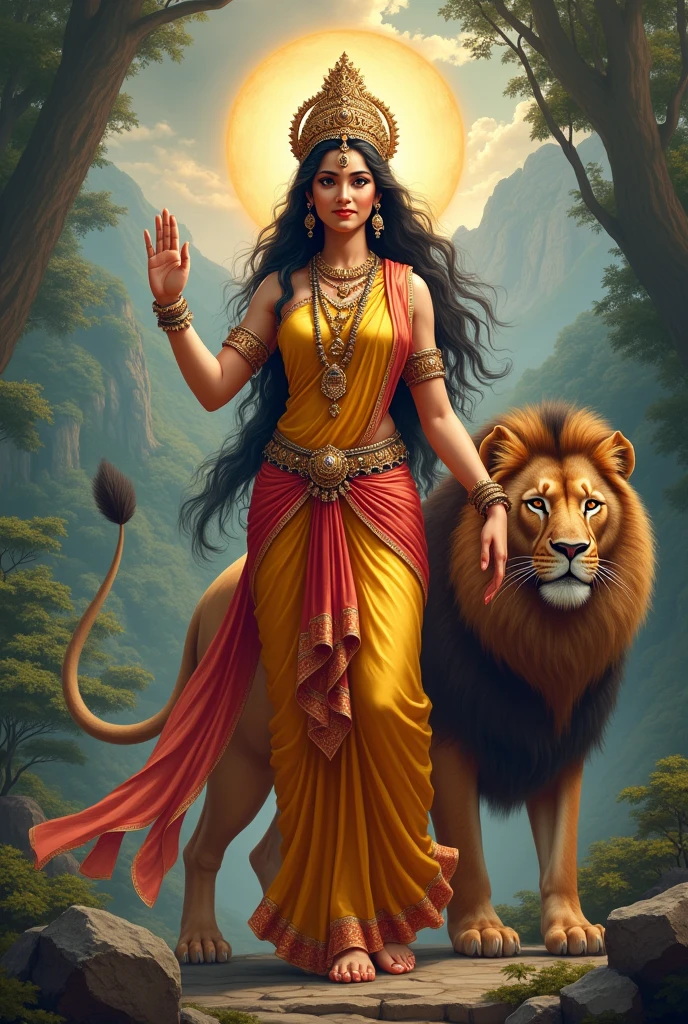 vidhyawashni mata with their hand and lion