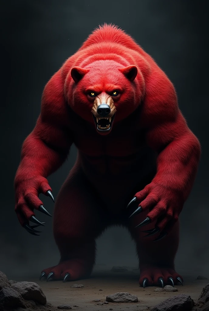 Make a red bear on a black background like from the game Black Rush
