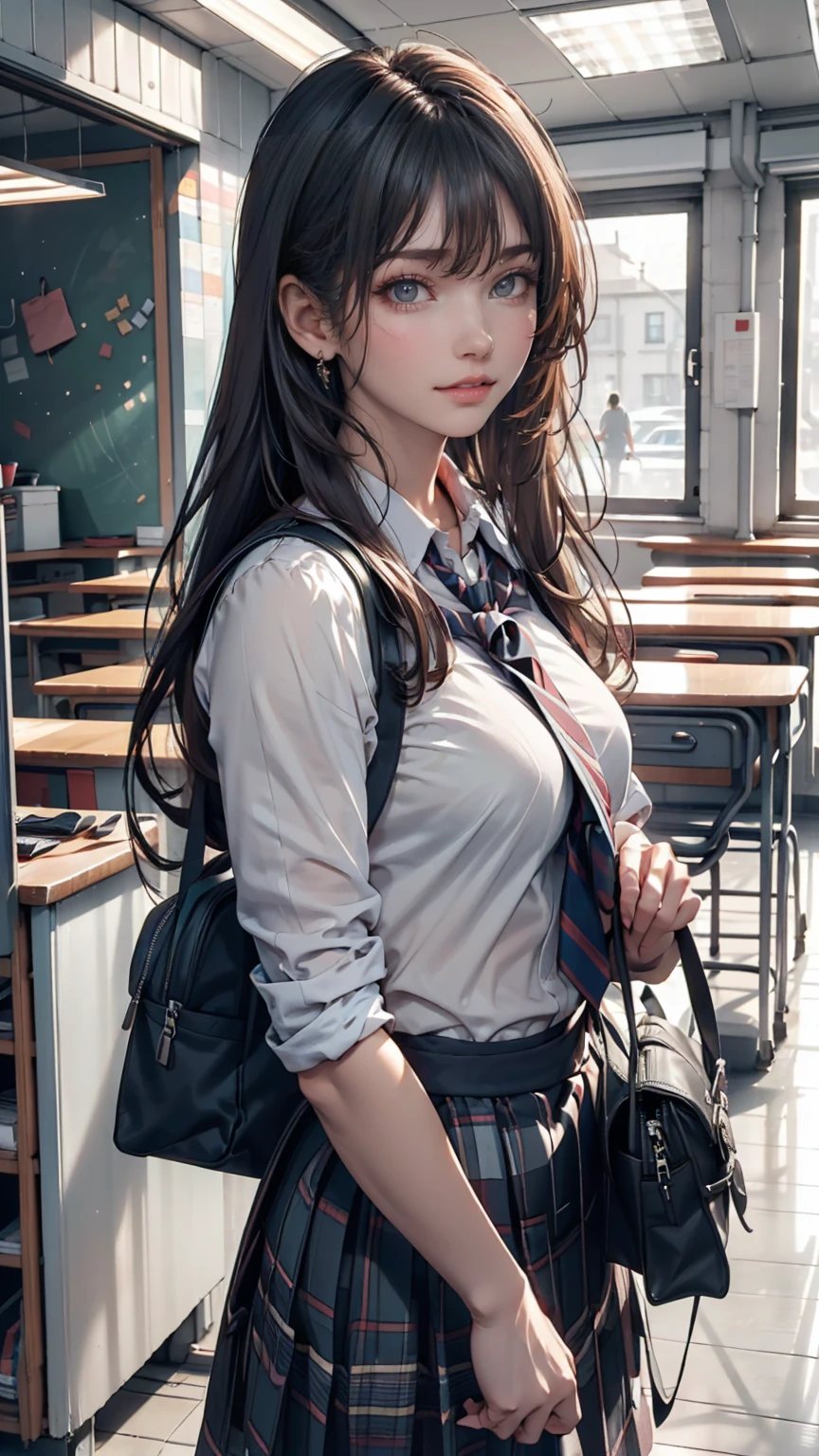 One person(24-years-old), Are standing, deadline_hideadlinex style, Home, school uniform, school bag, Twin tails, car, carrying bag、Silver Hair、Twin tails