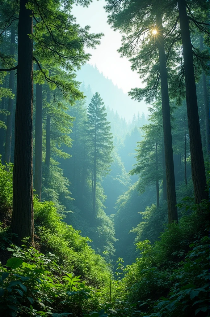 1. **Dense Forest in Arunachal Pradesh**
"A lush, dense forest in Arunachal Pradesh, with tall trees and thick foliage, capturing the natural beauty and biodiversity of the region. The scene is vibrant with green, showing a thriving ecosystem under a bright, clear sky."