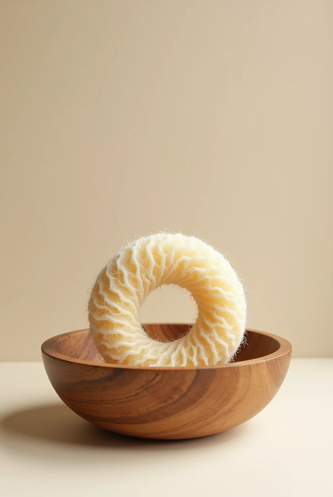 An wooden circle shape loofah in bowl
