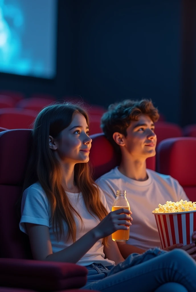 Let&#39;s say a girl and a boy are sitting in a cinema watching a movie, the girl has a drink bottle and the boy has popcorn, they should be held in their hands and filmed because they should not be filmed from behind during the test.
