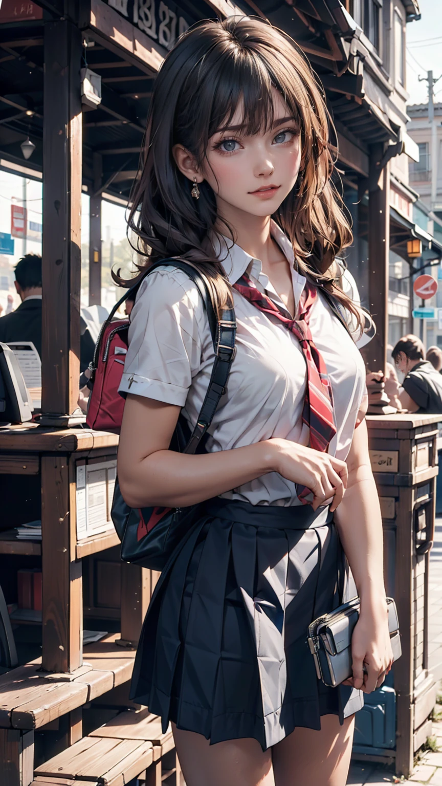 One person(24-years-old), Are standing, deadline_hideadlinex style, Home, school uniform, school bag, Twin tails, car, carrying bag、Silver Hair、Twin tails