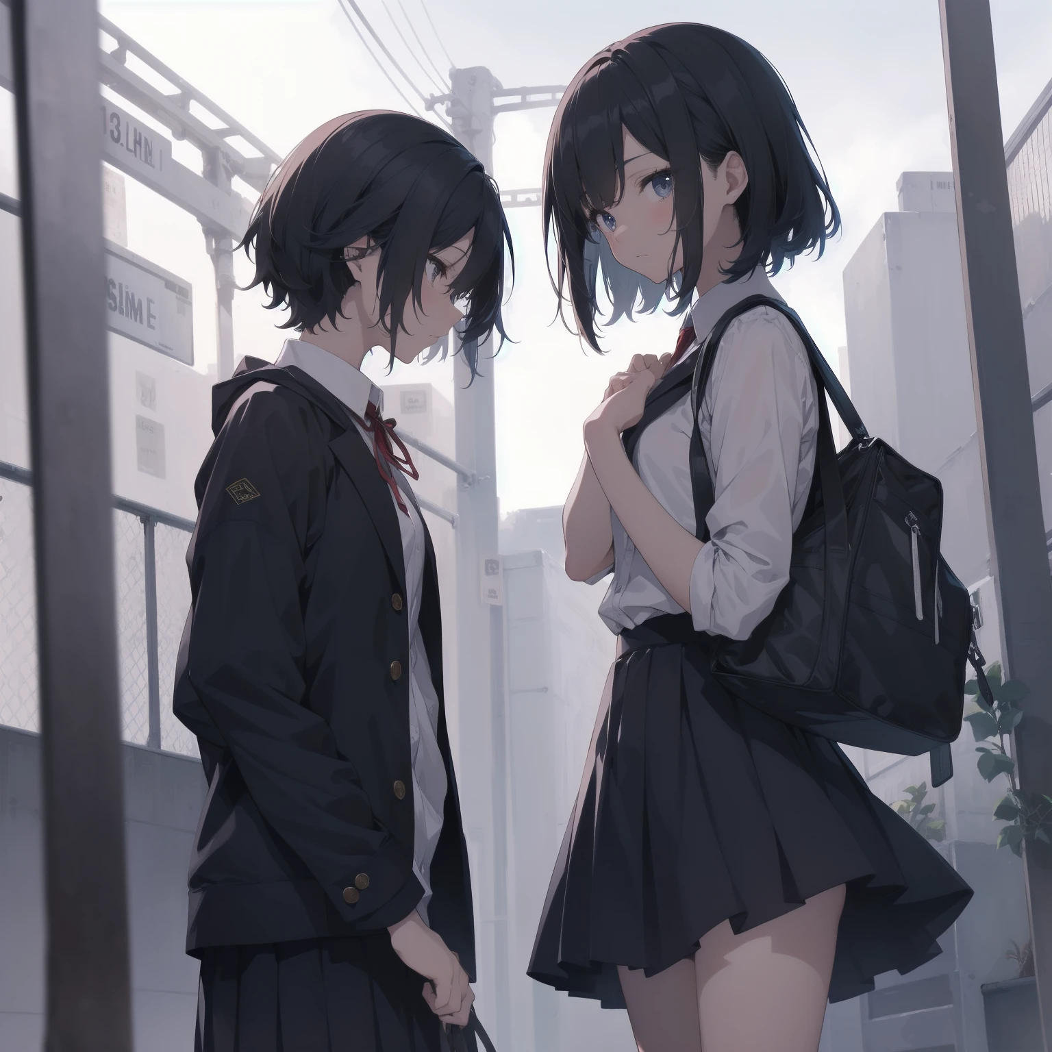 ultra-absurdres-Top quality by artist God, ultra-detailed, high resolution, anime moe artstyle, best anime 8k konachan wallpaper, pixiv contest winner, pool:2810, perfect anatomy,break, 1girl, (Please draw a girl walking sleepily to school alone. )break,(Solo,little female, 13-year-old:1.3),Full limbs, complete fingers,a junior high school student, (very short hair), short cut, flat chest, , small butt, small black eyes, beautiful detailed eyes, well-proportioned iris and pupils, expressive eyes, highres detailed hair, soft expression, salor school_uniform, sailor collar, serahuku, bow, pleated skirt,(Detailed Lighting), (Detailed background), in the School commute route. break,super detailed skin, Best cinematic lighting powered by famous artist, 8k,beauty illustration,photoshop_(medium),very aesthetic,break,((artist:shimazaki_mujirushi )), artist:clamp ,artist:carnelian ,artist:kantoku ,
