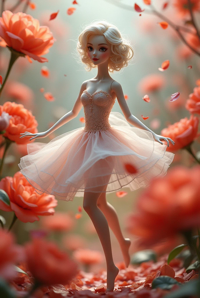 I would like a beautiful doll created with dancing flower petals that transforms as it dances.