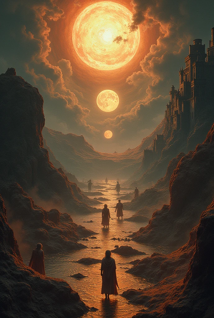 ((masterpiece)), Best Quality, hell, demons , First circle (limbo): Here lie the virtuous pagans and the people who were good but were not baptized.. Dante describes it as a place with meadows and castles. famous people: Homer, Aristotle and Plato1.
Second circle: Inhabited by those driven by lust. Punishment is a strong wind that throws sinners to the ground and walls. famous people: Achilles, Tristan, Cleopatra1.
Third circle: Punish those who sinned of gluttony. A rain mixed with hail falls upon them, and the monster Cerberus tears them apart. Illustrious character: Ciacco1.
Fourth circle: Here are those who appreciated and accumulated material goods. The punishment is to push heavy objects and constantly bump into other groups..
Fifth circle: A lagoon where the angry and the lazy dwell. The angry are immersed in the mud of their anger and they beat each other..
