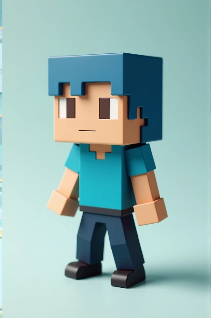I want a square Minecraft doll with a blue shirt and black pants with black shoes and blue hair with brown eyes. 