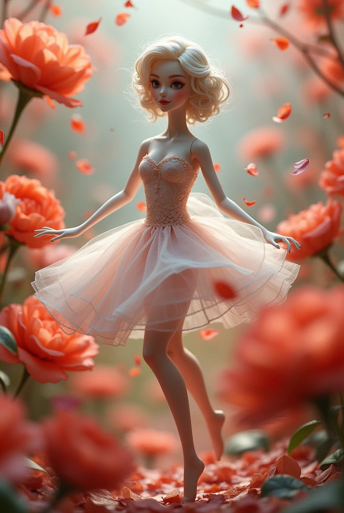 I would like a beautiful doll created with dancing flower petals that transforms as it dances.