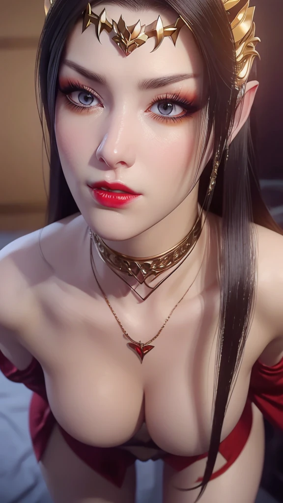 （lifelike， high - resolution：1.3）， 1 girl with a perfect body， Super fine face and eyes，slong hair， big boob，Expose cleavage5, Expose armpit, lightning, hyper-realistic graphics, most realistic graphics, 1 girl, alone, solo, Extremely sharp, surreal image, sharp eye makeup, meticulous makeup eyelashes, pretty red lips, pursed lips, full body shot, inside the room, naked, undressed, NSFW, vagina.