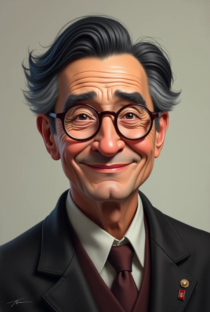 Old man black hair and eye glasses smile