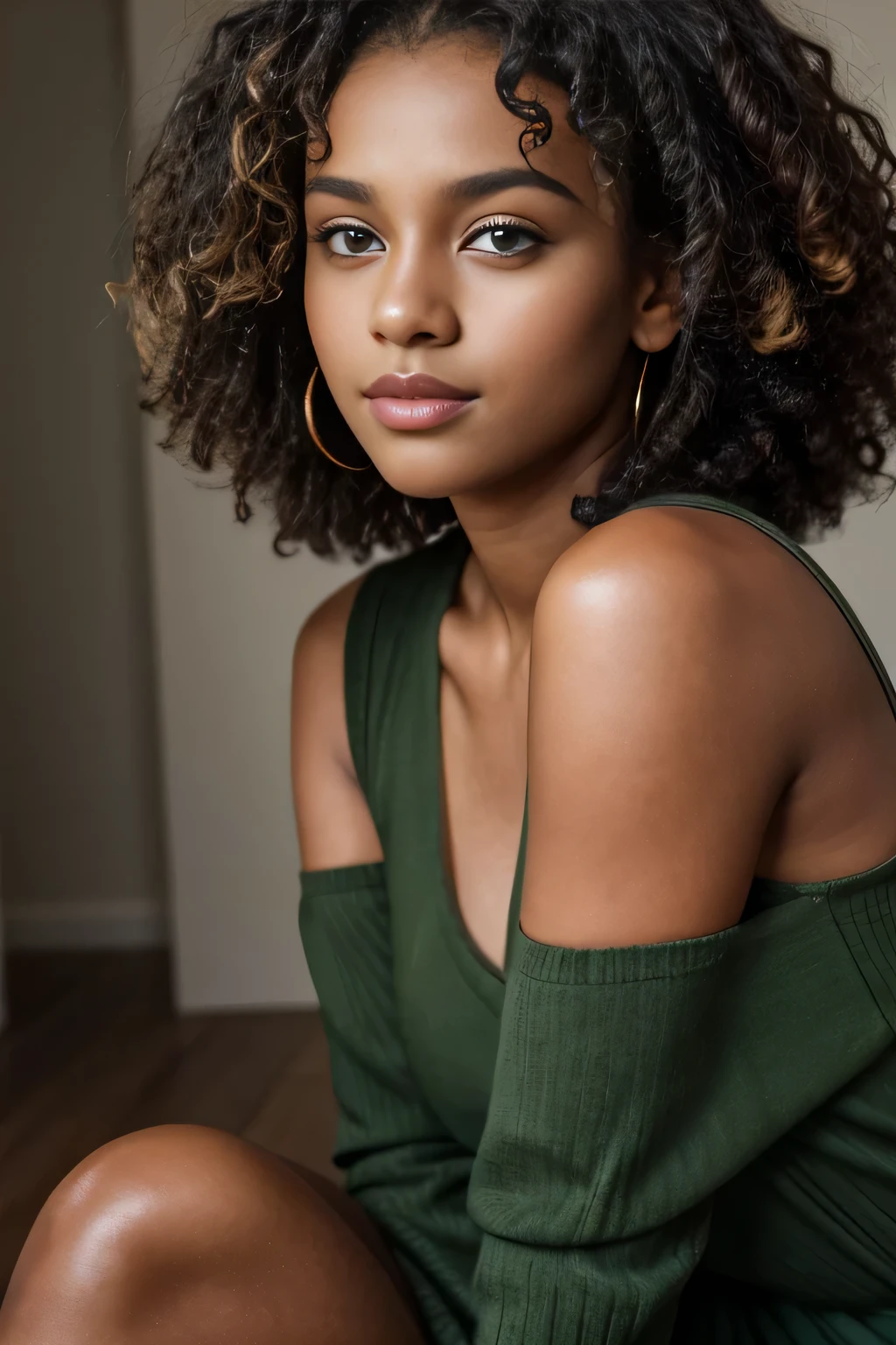 work of art. best qualityer, young man with dark skin, green eyes and curly hair posing for a photo, soft portrait photographed in 8k, beautiful young, beautiful portrait image, photo of a beautiful woman, perfect face and eyes, beautiful face portrait, beautiful young woman, beautiful portrait photo, beautiful model girl, Extremely beautiful face, very beautiful young woman, beautiful model , beautiful portrait lighting 8k uhd, dslr, high qualiy, film grain, Fujifilm XT3