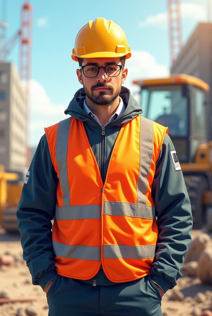 Architect wearing reflector and helmet written V.M. GROUP LIMITED 