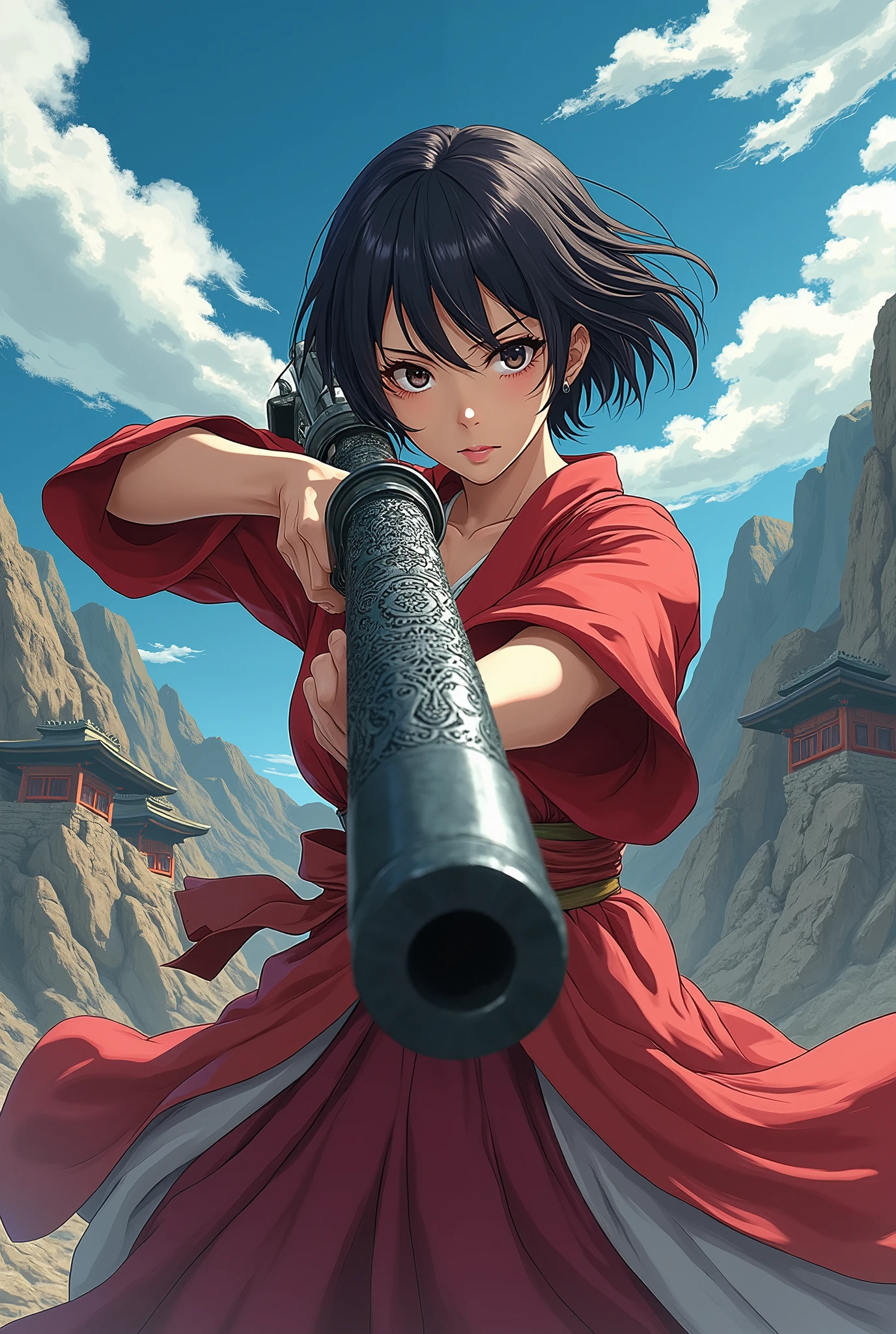 Sengoku period, female, Japanese, anime, Tanegashima, short hair