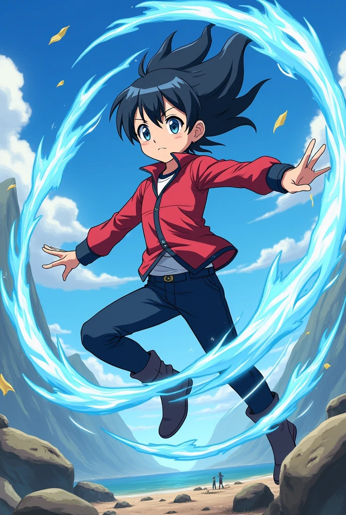 Create a cartoon character with a power of air manipulation make it like a anime