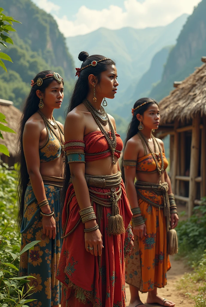 RAW Photo, ((powerful)), ((fierce)), ((Uncompromising)), A group of Amazon women , Their presence inspires respect and evokes awe. Dressed in an open leather vest, Each warrior wields weapons such as bows and arrows. Their rugged, weathered faces bear witness to countless battles and untamed courage. standing against a backdrop of a dense forest with huts in the branches of the sturdiest trees, They represent the indomitable spirit of the Amazons. with their flowing hair and determined expressions, They embody strength, bravery, and the unbreakable bond of sisterhood. This scene captures the essence of their rich history and fierce warrior traditions, Immersing you in an epic saga of valor and conquest. eye-level, scenic, Masterpiece.