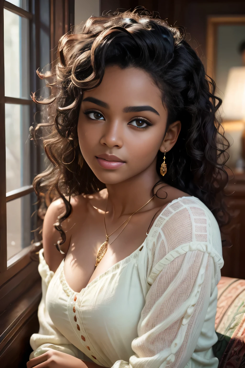 work of art. best qualityer, young man with dark skin, green eyes and curly hair posing for a photo, soft portrait photographed in 8k, beautiful young, beautiful portrait image, photo of a beautiful woman, perfect face and eyes, beautiful face portrait, beautiful young woman, beautiful portrait photo, beautiful model girl, Extremely beautiful face, very beautiful young woman, beautiful model , beautiful portrait lighting 8k uhd, dslr, high qualiy, film grain, Fujifilm XT3