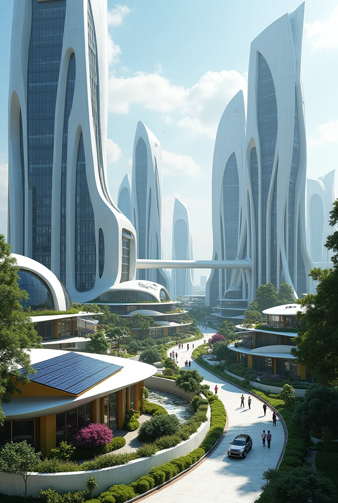 Create me a very cool town that is in Malaysia but there's a lot of solar panels that are powering the huge tall and small buildings and make the cars a little bit futuristic and make the houses more modern futuristic MORE HOUSES AND TALL BUILDINGS AND FUTURISTIC MODERN STREETS.make the houses a different style but still futuristic and less streets and make the tall buildings MORE FUTURISTIC