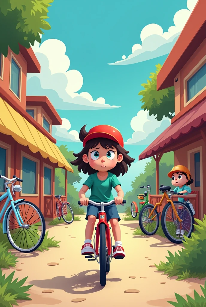 a nervous teen girl looking for a bike cartoon