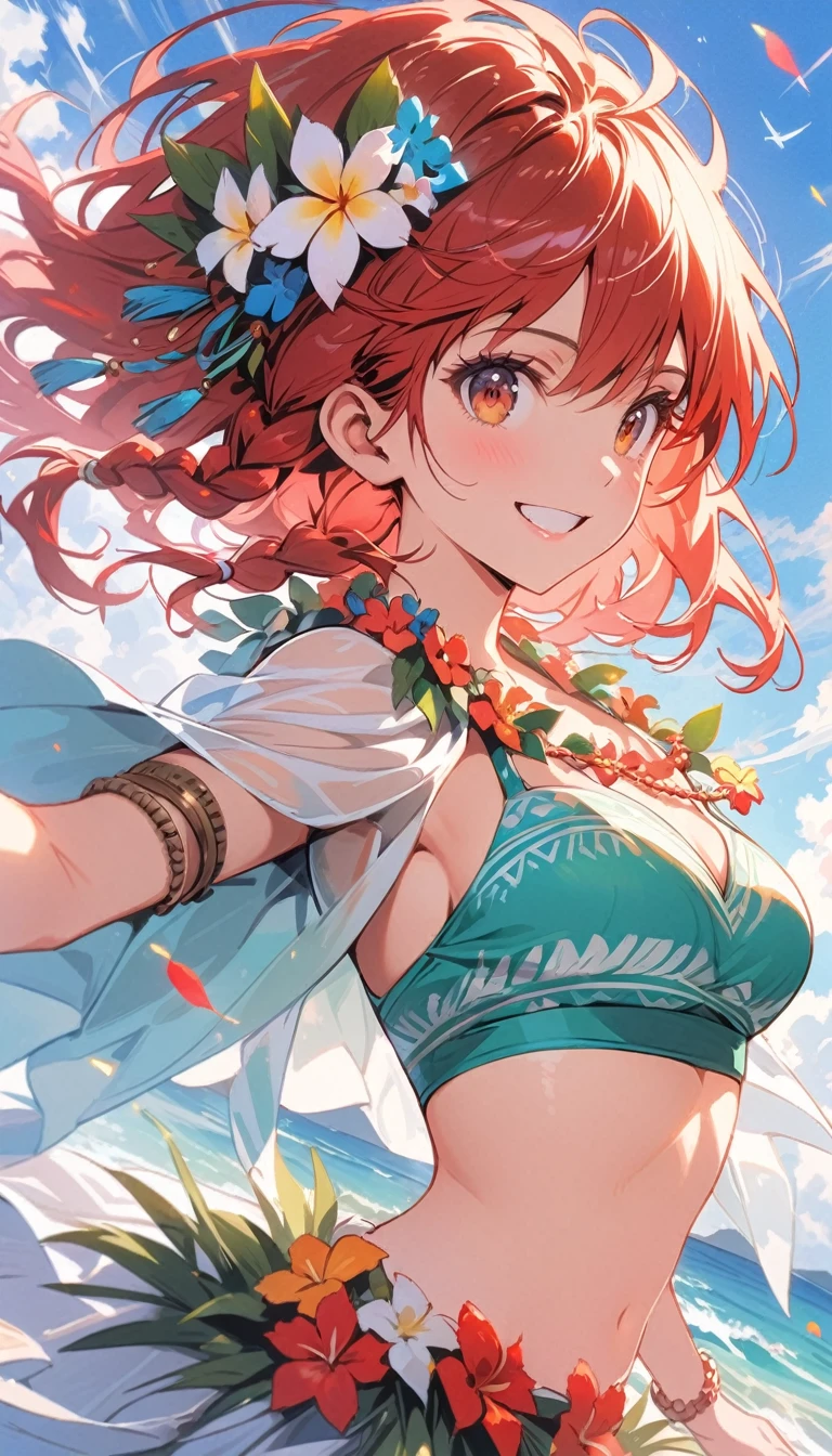 (muste piece), (best quality), very detailed eyes, expressive eyes, perfect face, very detailed face, highly detailed face, beautiful girl, 8K, beautiful girl, white background, delicate and beautiful face and eyes, dark intense shadow, 
1 girl, vtuber style, cool girl, hololive, TakanashiKiara, colored inner hair, gradient hair, long hair, feather earrings, bikini, front-tie top, Unbuttoned shorts, big chest, cropped shoulders, clavicle, wet body, wet hair, one eye close winking, smile, body visible through clothes, chest visible through clothes, ass visible through thighs, (whole body), barefoot, naked thighs, sitting, open legs wide,