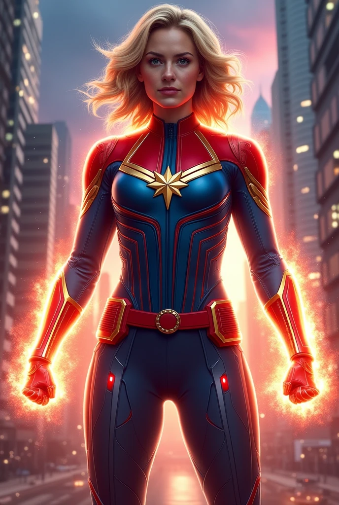 Captain marvel wearing ironman mantle with her powers
