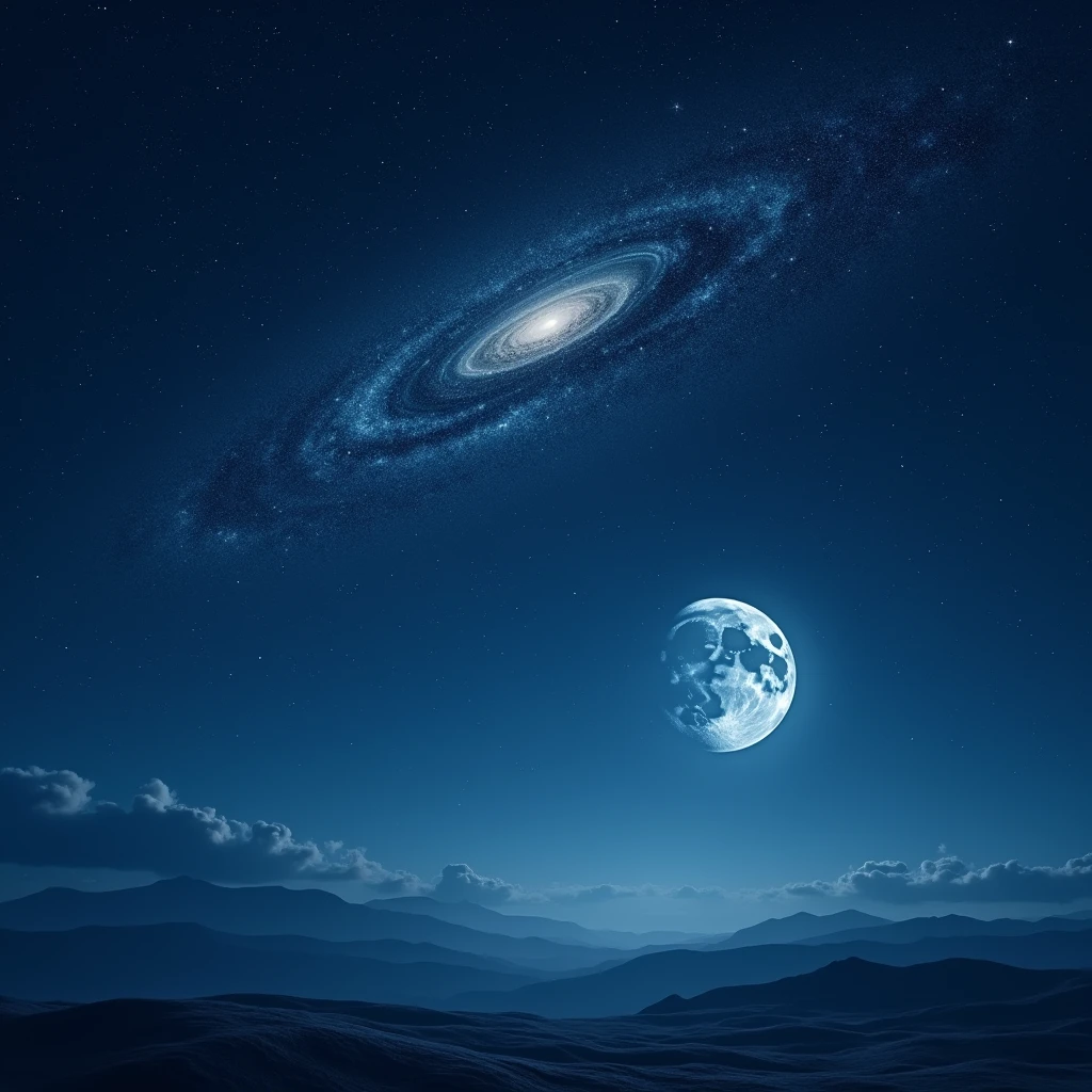 (photorealism:1.2), night with blue skies and million stars with galaxy and full moon