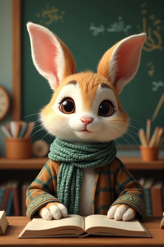 Islamic Face and Cute School Teacher Animal Photo.