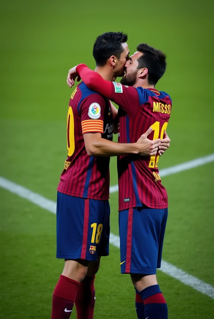 Cristiano Ronaldo kissing Messi 