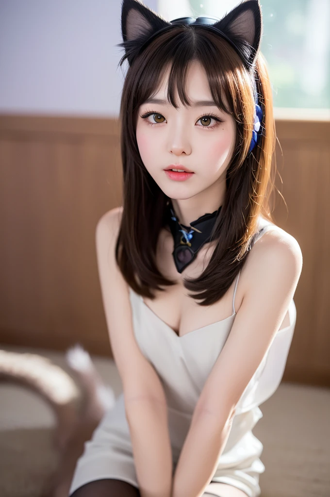 masterpiece, Bokeh, (Cat ear:1.4), Looking at the audience, pantyhose,(masterpiece, Highest quality, It captures a very cute moment, Depth of written boundary, Super detailed, Ultra-high resolution, C4D, Octadale, 3D Modeling,Realistic human photos、 8k, 16K, one person's,Middle school students, 、Small breasts,Black Hair,short hair,Straight Hair,Light brown eyes,Cute Face), Bloomers, Black tank top, zettai ryouiki, Wet clothes,Classroom Nights,Moonlight, Good elevator, Take off、Real-life skin、Not an anime、Realistic、