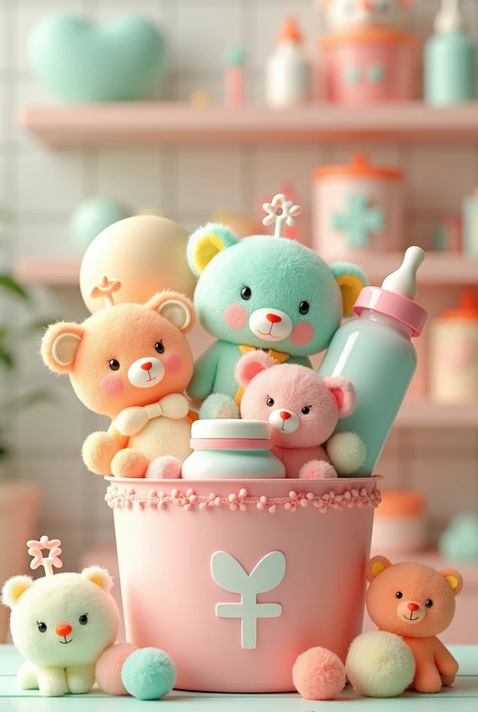 Pharmacy container full of baby products