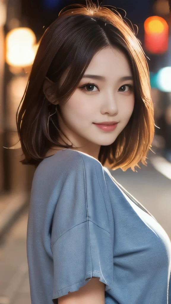 8k,Highest quality,(masterpiece:1.2),(Realistic),(Realistic:1.37),Ultra-high resolution,1 female college student,city,smile,Beautiful Eyes,(((casual, Trendy clothes))),Big Breasts,Perfect body,Perfect Fingers,Professional Lighting,gravure,Detailed face and skin texture,fine grain,RAW Photos