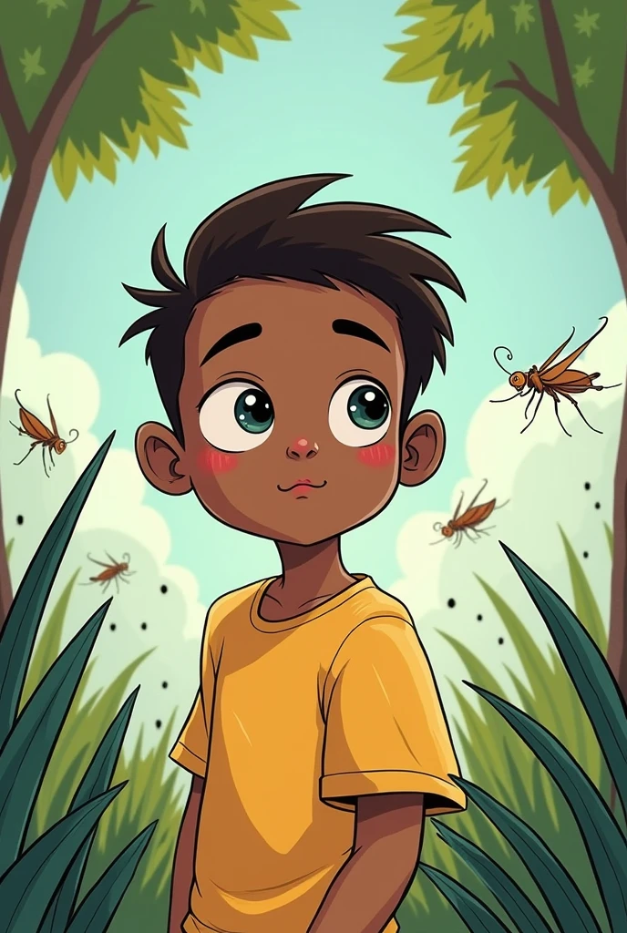 (comic) (cricket sounds)
A middle schooler who's brown skin, chubby, short with a short haircut.