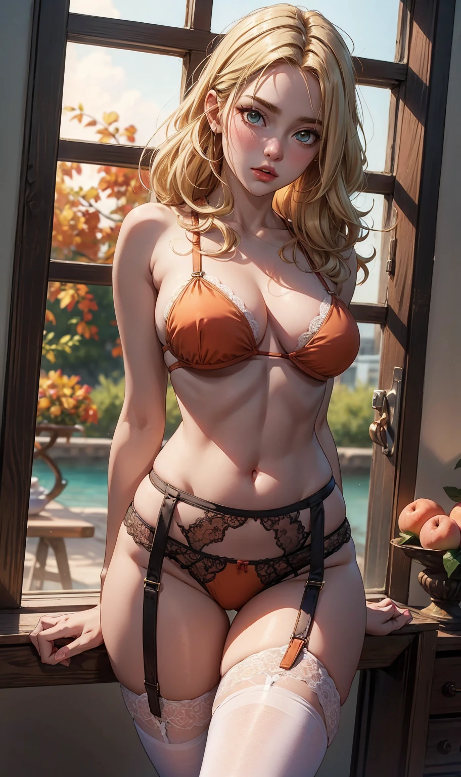 , off 、🥰😍👙🍑, obra off arte, blond, lace, GARTER BELT, Stockings, rot, russet hair