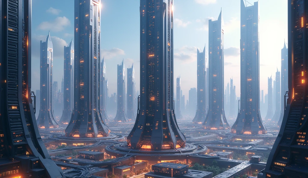 Bitcoins building in a futuristic world