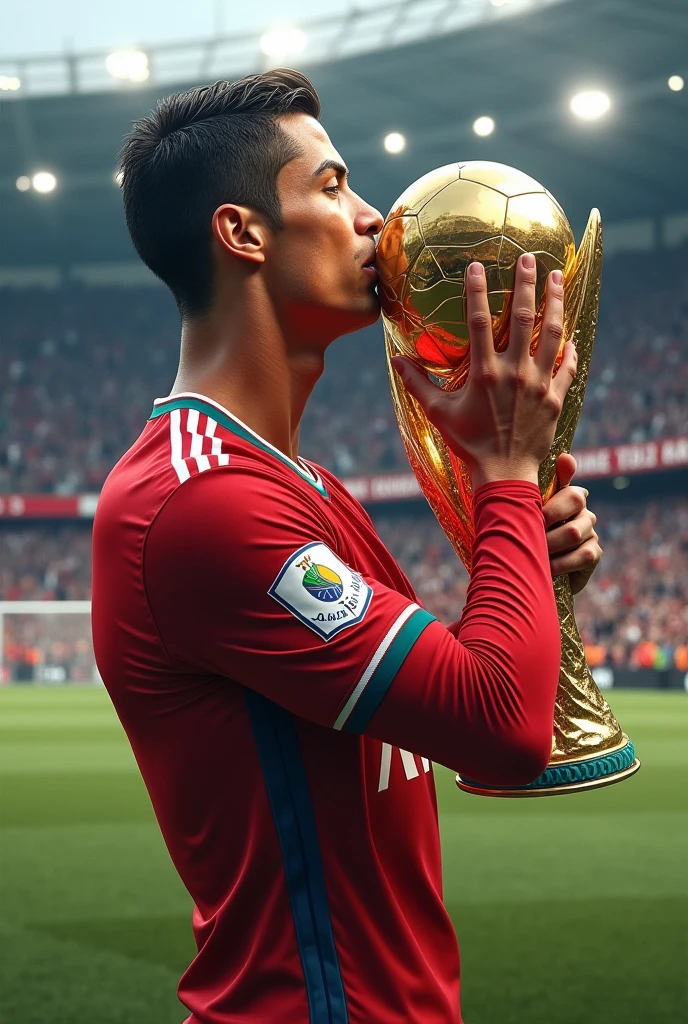 Ronaldo with trophy kissing