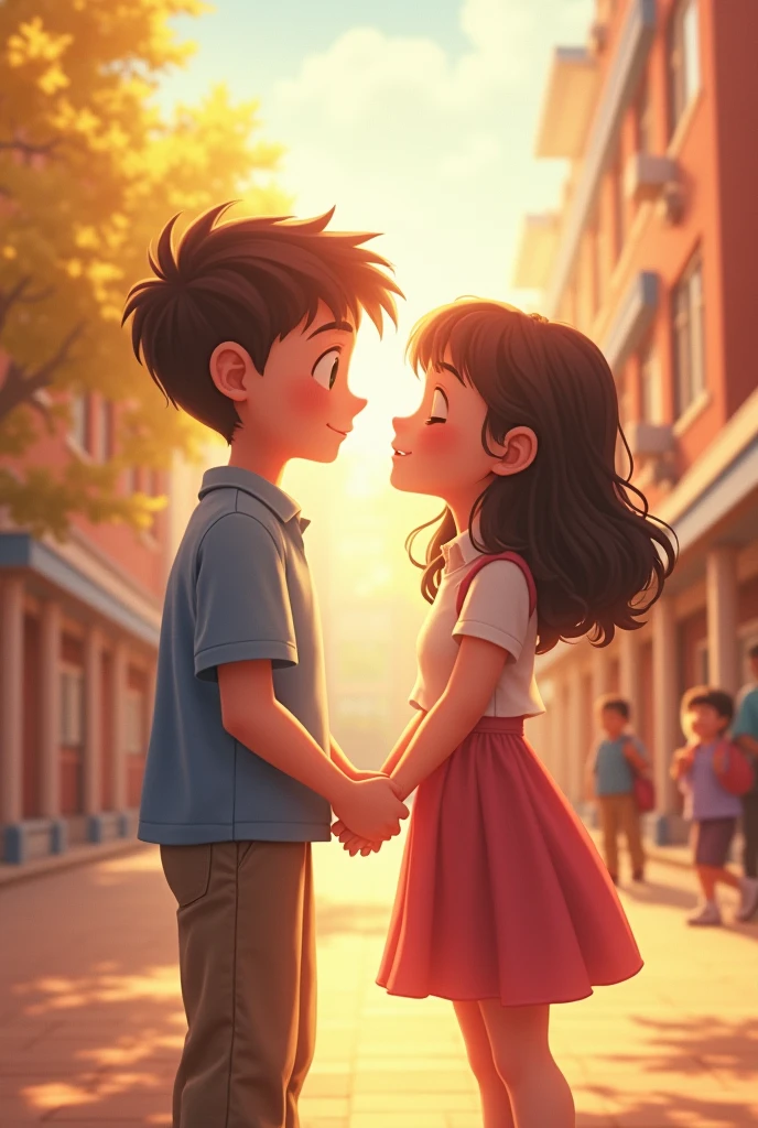 COUPLE of children in love at a school